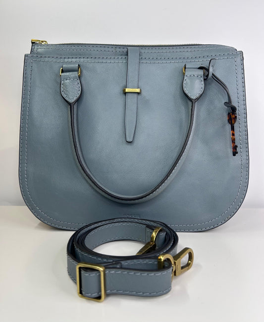 Fossil Ryder Horizon Blue Leather Satchel Handbag with Shoulder Strap