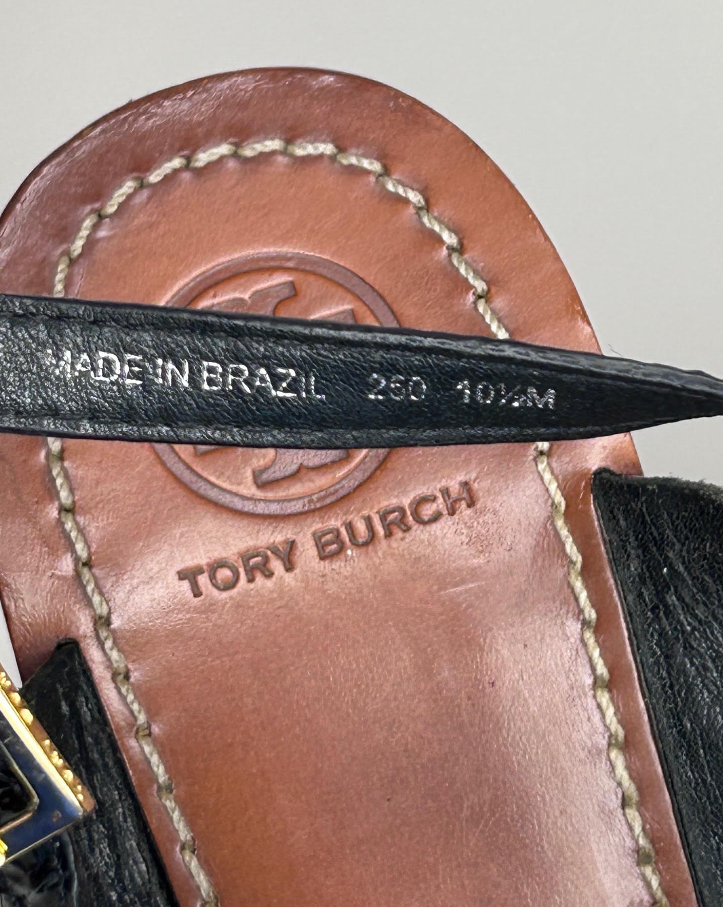 Tory Burch Black Leather Nori Perforated Wedge Sandals Women's Size 10.5 Not in Original Box