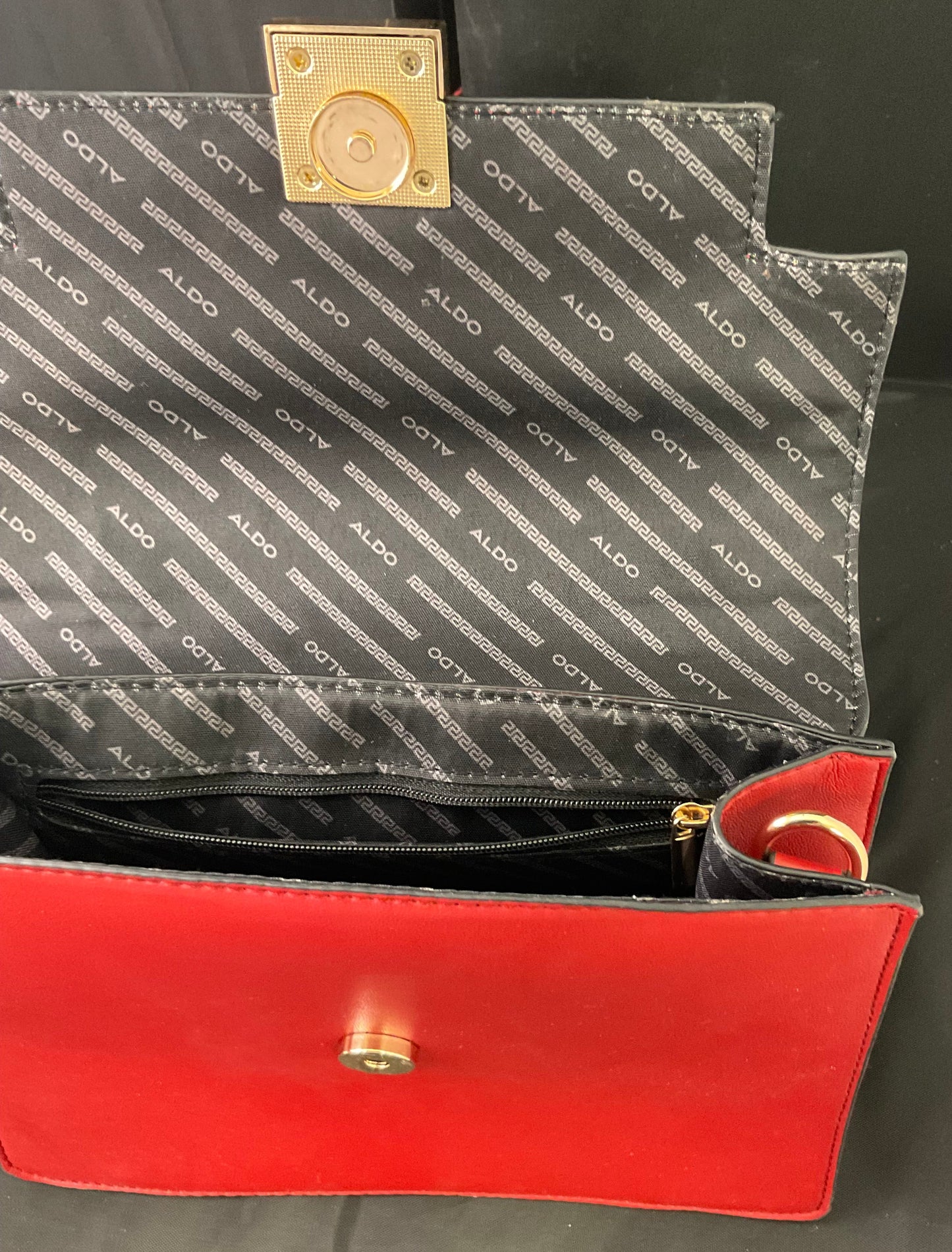Aldo Red Top Braided Knot Handle Handbag Goldtone Hardware