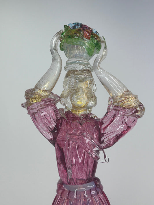 Ercole Barovier Vintage 1930s-1960s Murano Glass Venetian Woman With Fruit Basket on Head