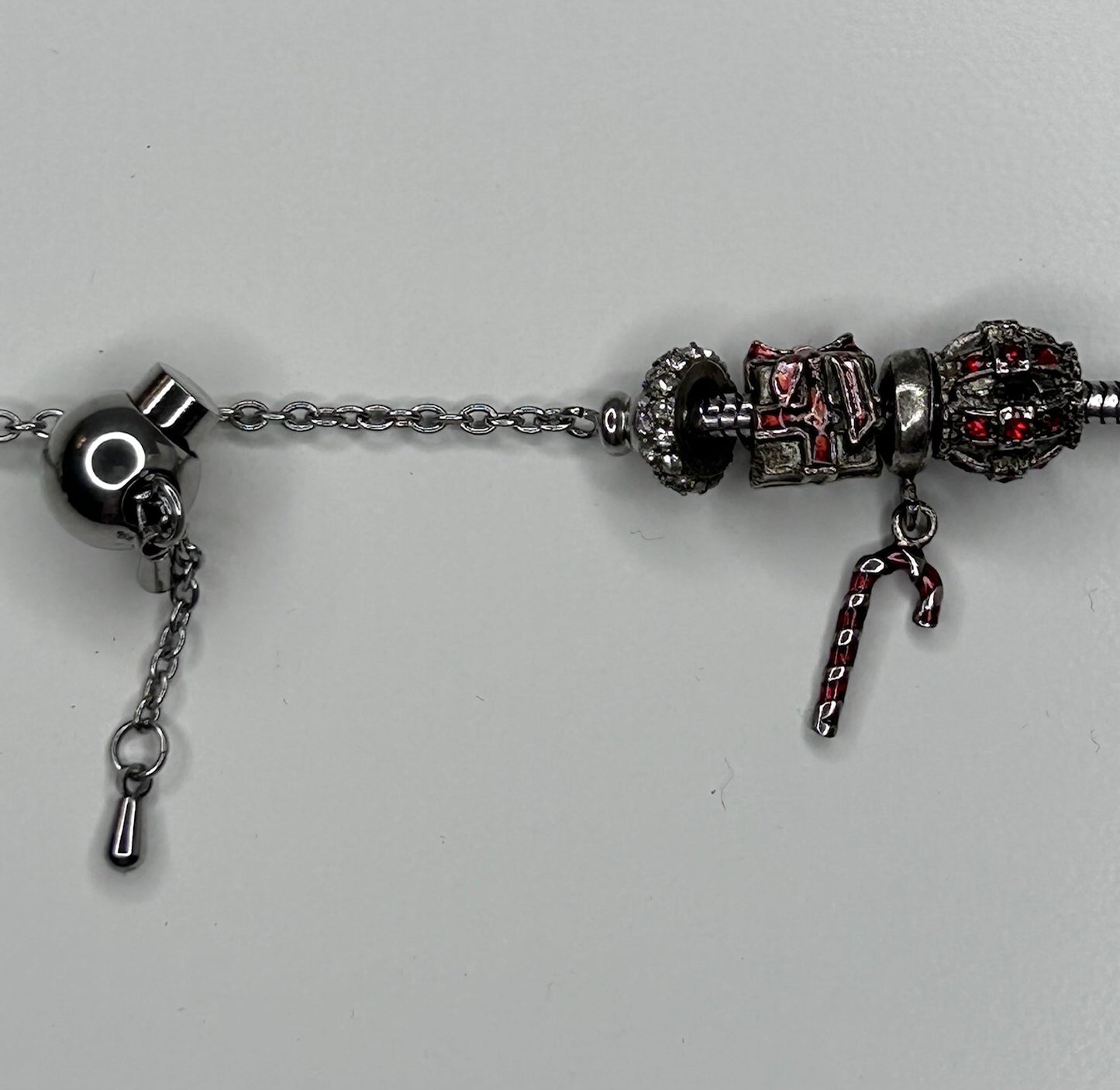 Apple Watch Band Women’s Christmas Holiday Beaded Silver Red Metal Bracelet 8.5in