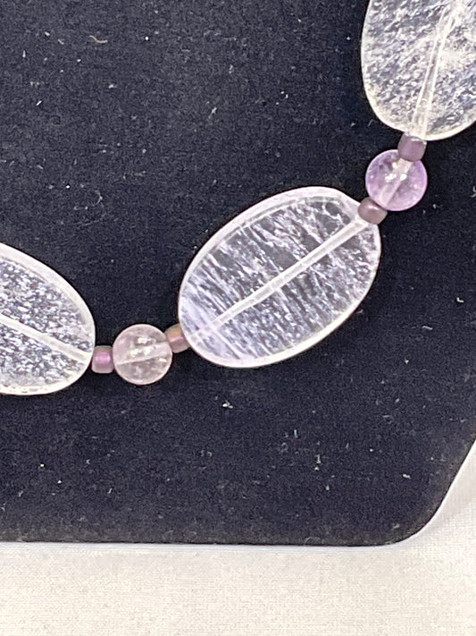 Opaque Lavendar Oval Stone Purple Beaded Fashion Necklace