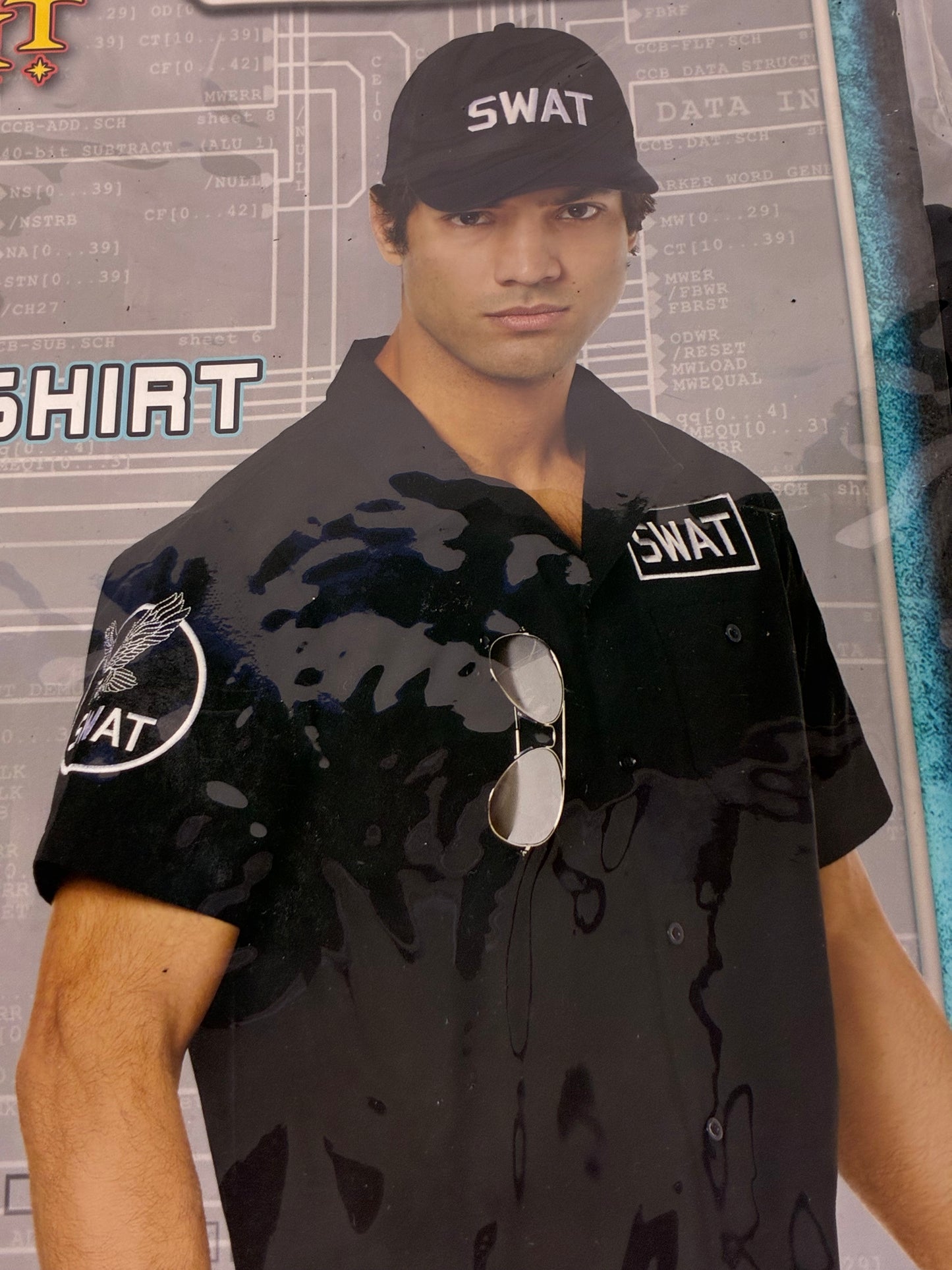 Spirit Halloween Men's SWAT Workshirt and Hat Costume Kit Size Adult Medium Brand New