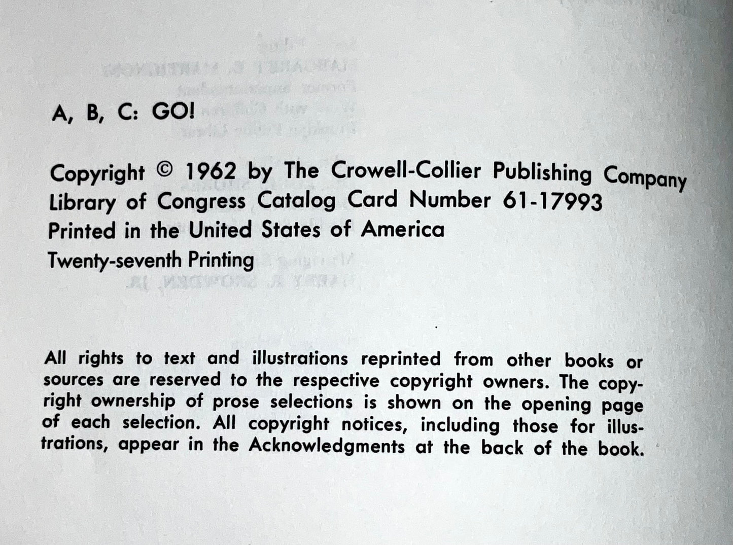 A, B, C: GO! Collier's Junior Classics Series #1 Vintage 1962 Hardcover Book