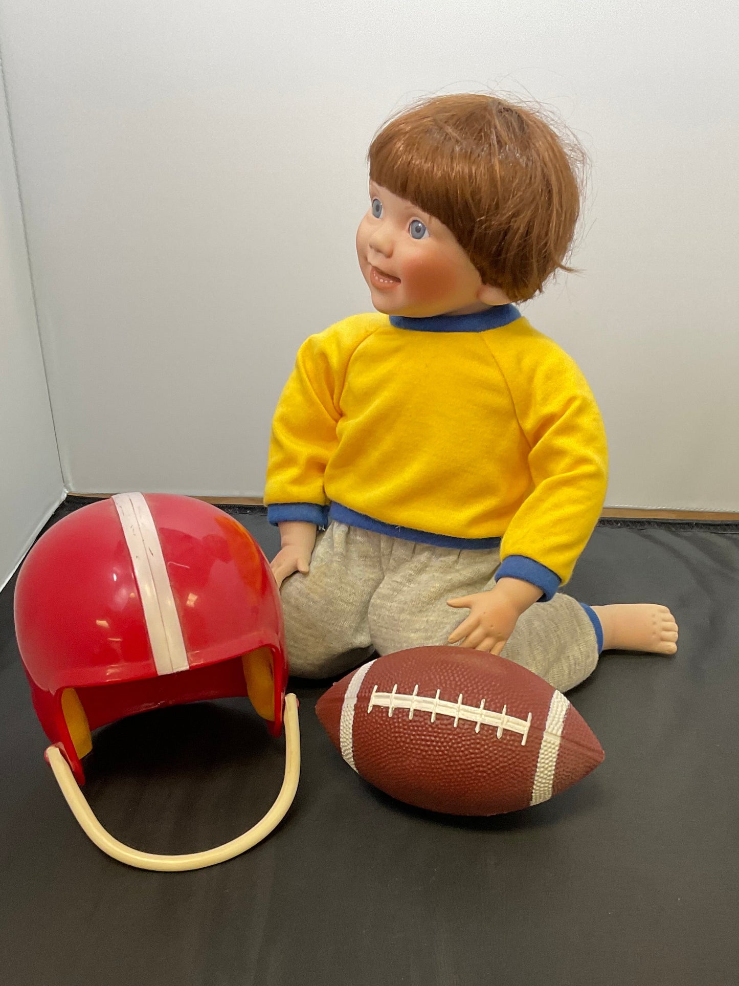 Danbury Mint, Exclusive Elke Hutchens Porcelain Bobby Football Player Doll 12" Kneeling Original Box