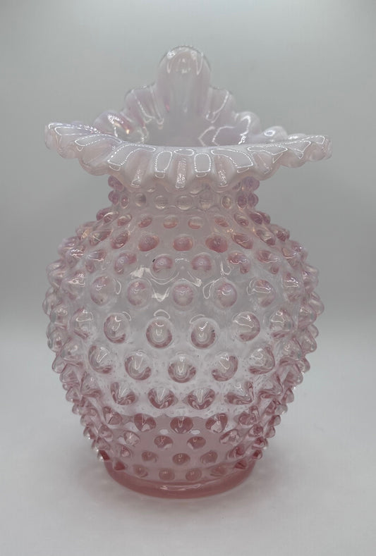 Vintage Fenton Jack in the Pulpit Hobnail Light Pink and White Translucent Glass Vase