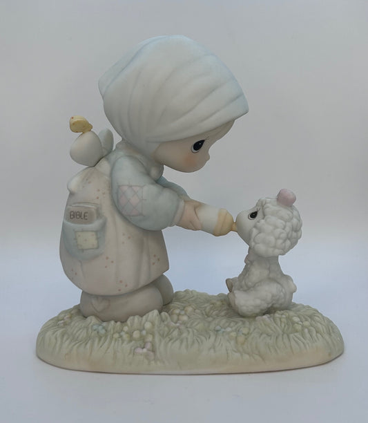 Precious Moments Vintage 1987 Members Only Figurine Feed My Sheep New Original Box