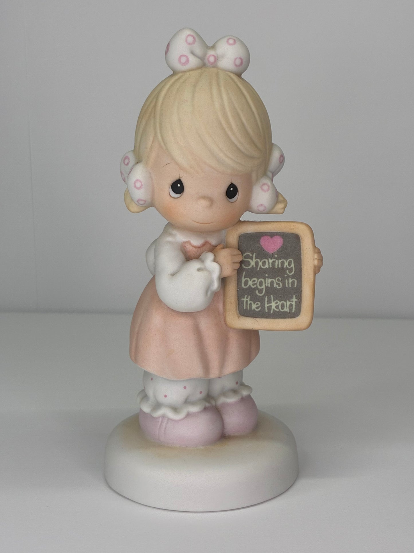 Precious Moments Vintage 1988 Sharing Begins in the Heart Hand Painted Porcelain Collectible Figurine Original Box