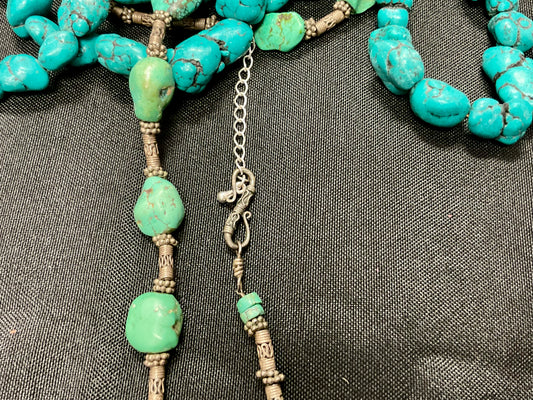 Turquoise Stone Beaded Necklace - Boho Style, Long Strand