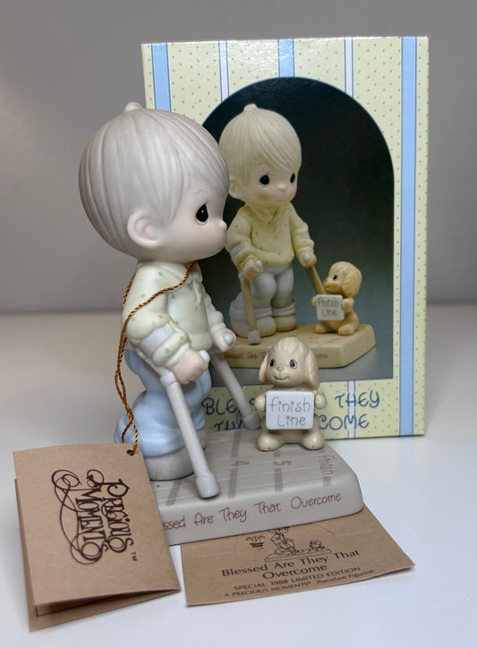 Precious Moments Blessed Are They That Overcome Vintage 1987 Hand Painted Porcelain Collectible Figurine New Original Box Tags Mint