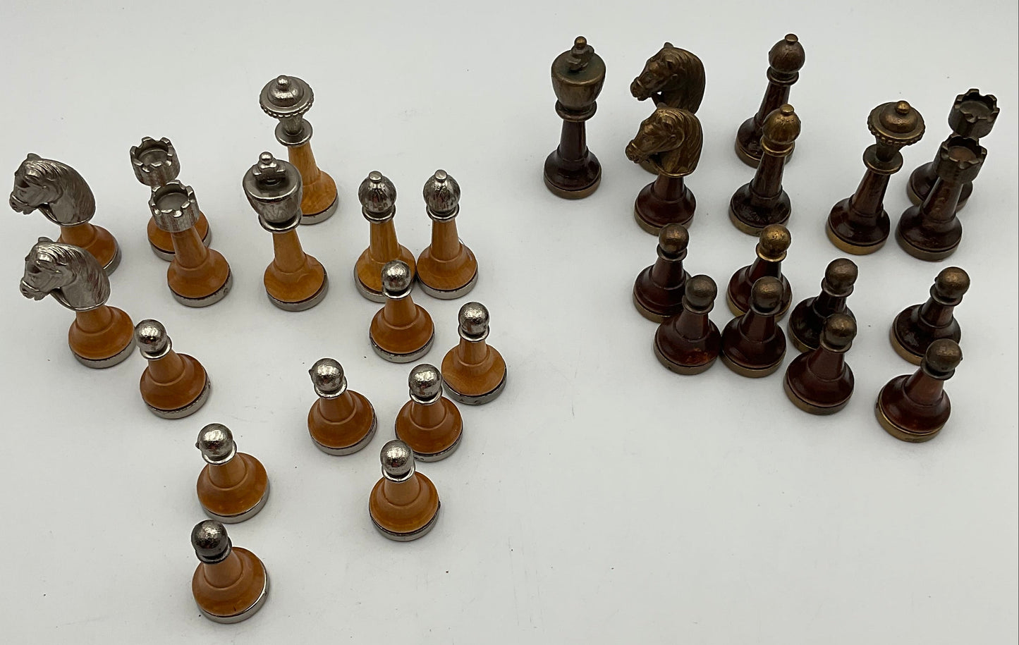 Vintage Chess 32 Pieces Potentially Italfama Firenze Metal and Wood