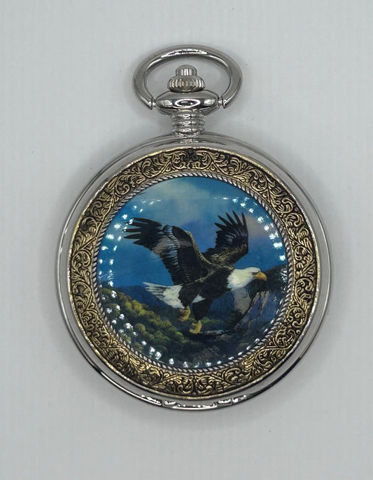 Franklin Mint Collector's Pocket Watch Alaskan Chilkat Bald Eagle Preserve Edition