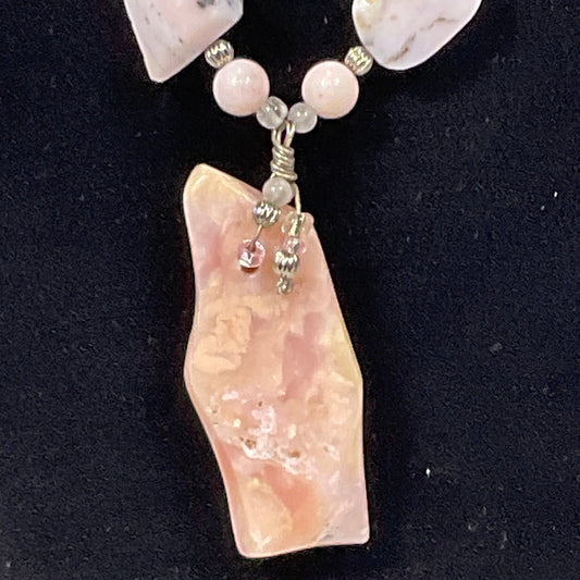 Pink and Lavender Stone Beaded Necklace Silvertone T-Clasp Enclosure