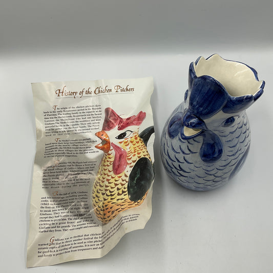 Vintage Blue And White Ceramic Chicken Pitcher