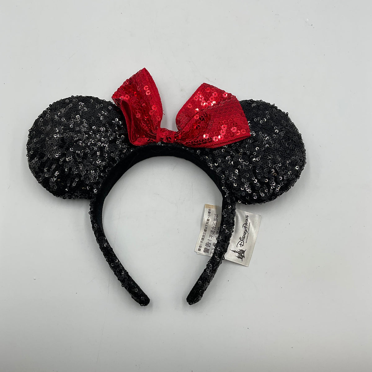 Disney Parks Minnie Mouse Ears Classic Black Sequin Red Bow Headband