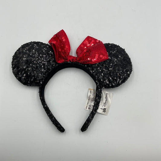 Disney Parks Minnie Mouse Ears Classic Black Sequin Red Bow Headband