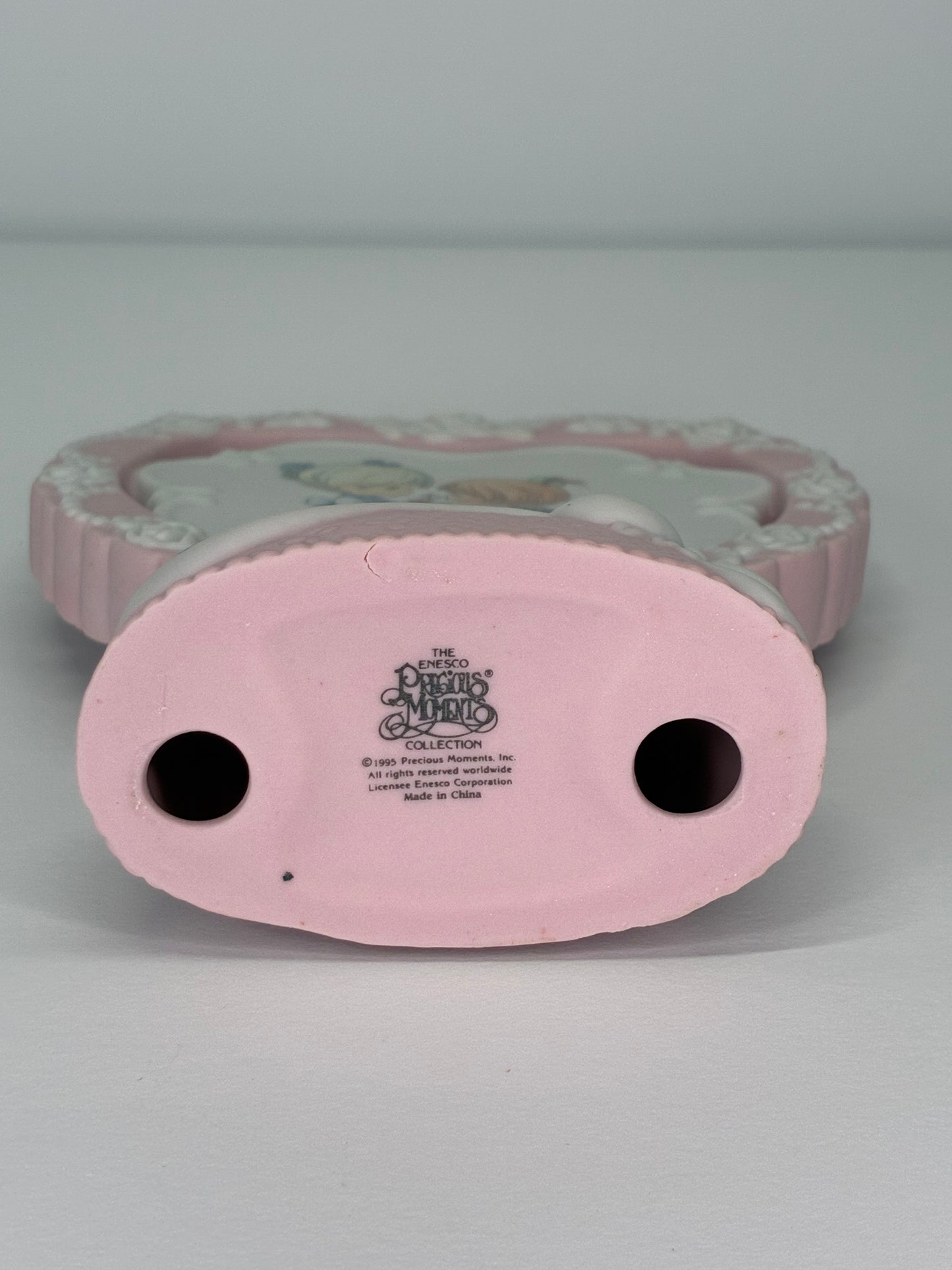 Precious Moments Vintage 1995 For My Sister Heart Shaped Plaque Girl Smelling Flower