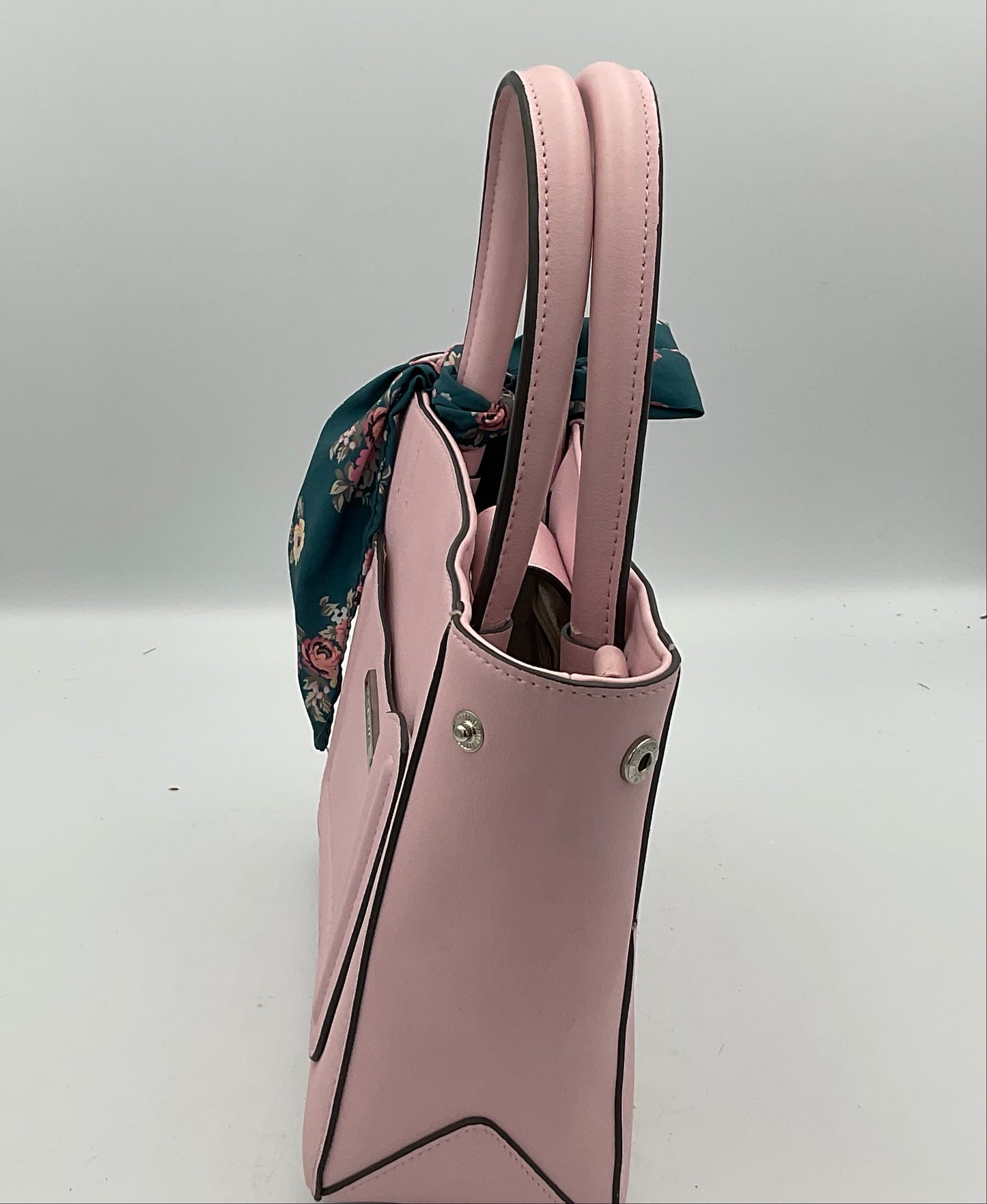 Steve Madden Small Pink Tote Handbag Purse Blue Floral Scarf Accent
