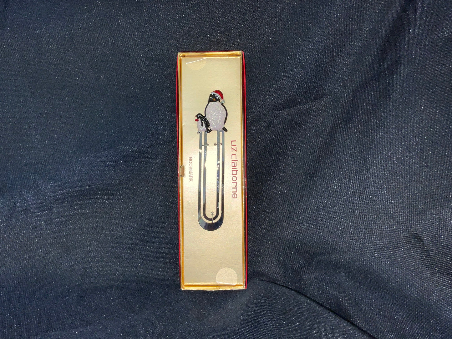 Liz Claiborne Christmas Holiday Season Jeweled Sparkle Penguin Bookmark New in Box
