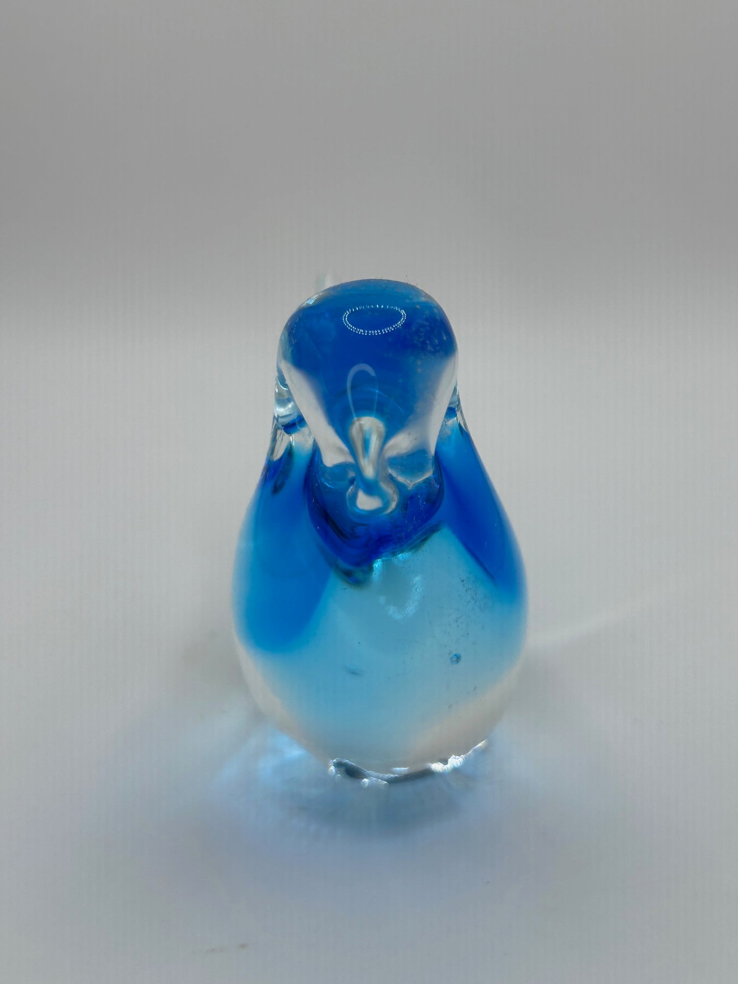 Blue and Clear Murano Style Hand-Blown Glass Bird Artistic Figurine
