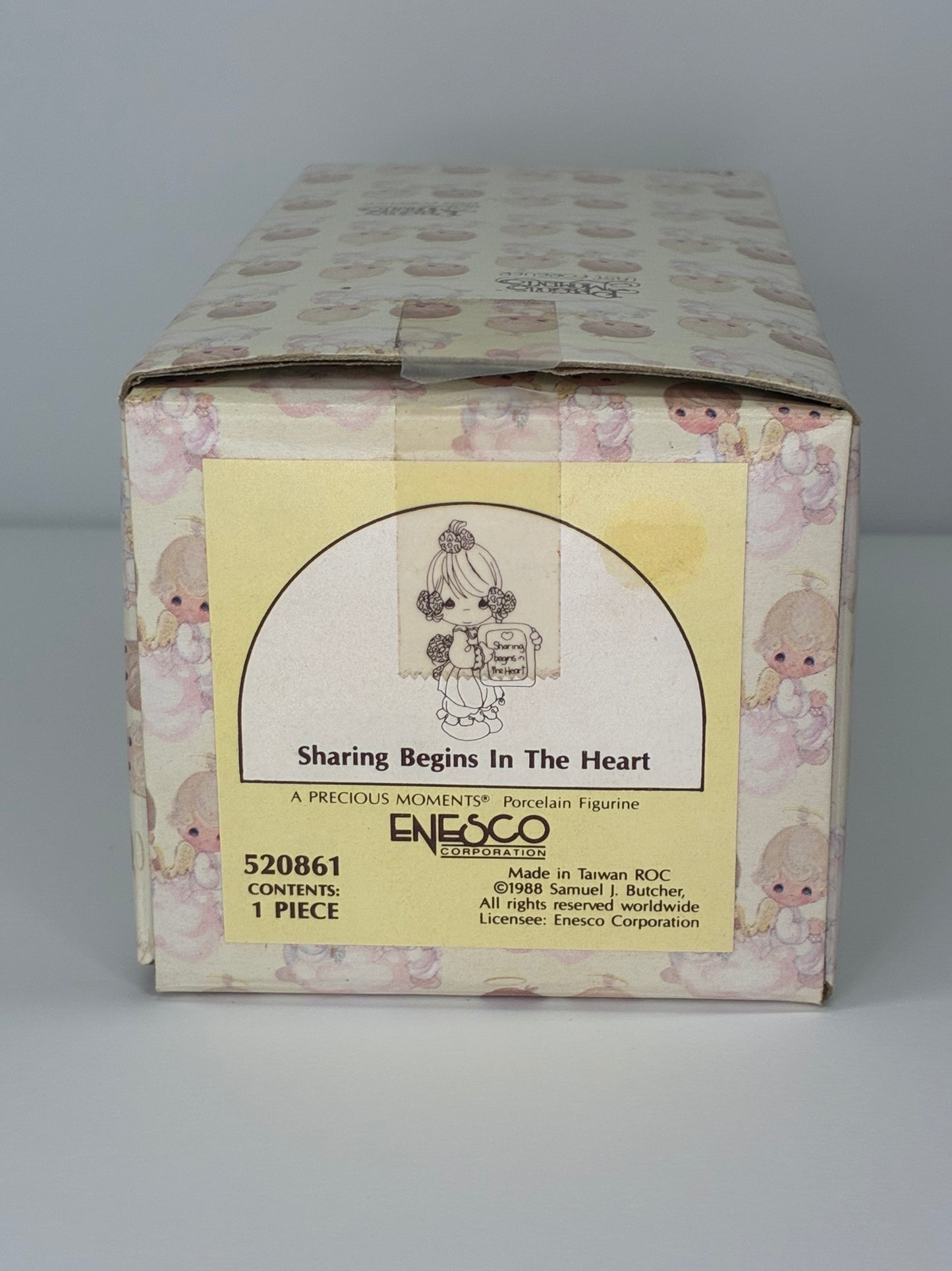 Precious Moments Vintage 1988 Sharing Begins in the Heart Hand Painted Porcelain Collectible Figurine Original Box