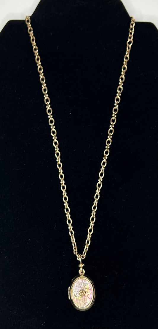 Lauren Conrad Mother of Pearl Mosaic Locket Necklace 19"