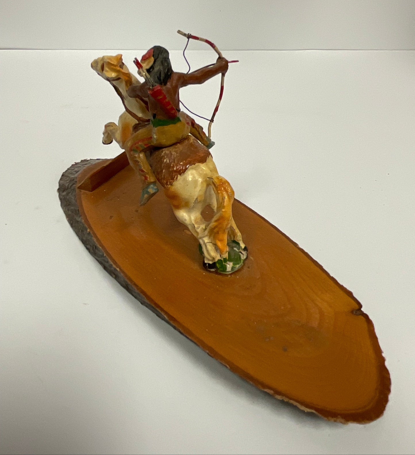 Wood Native American Archer on Rearing Horse Sculpture