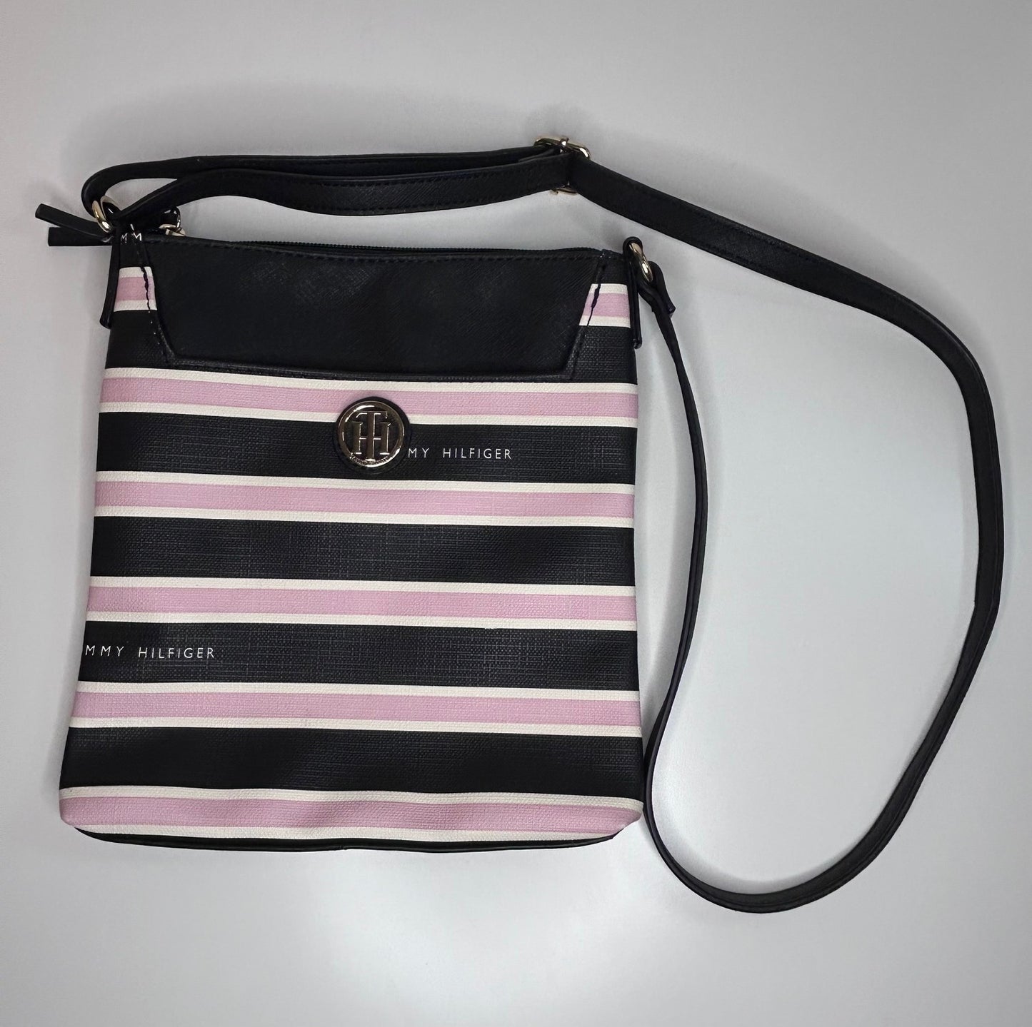 Tommy Hilfiger Classic Pink Striped Crossbody Purse 9" x 8"