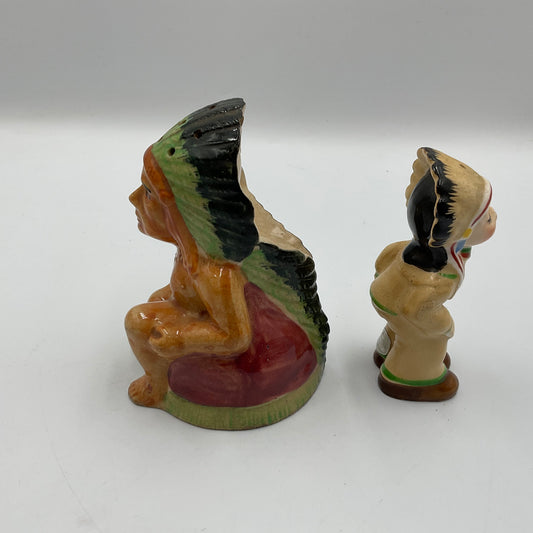 Vintage Ceramic Salt And Pepper Shakers Hand Painted Native American