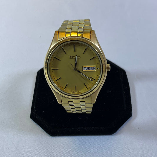 Seiko Gold Tone Stainless Steel Men's Watch Working Condition New Battery