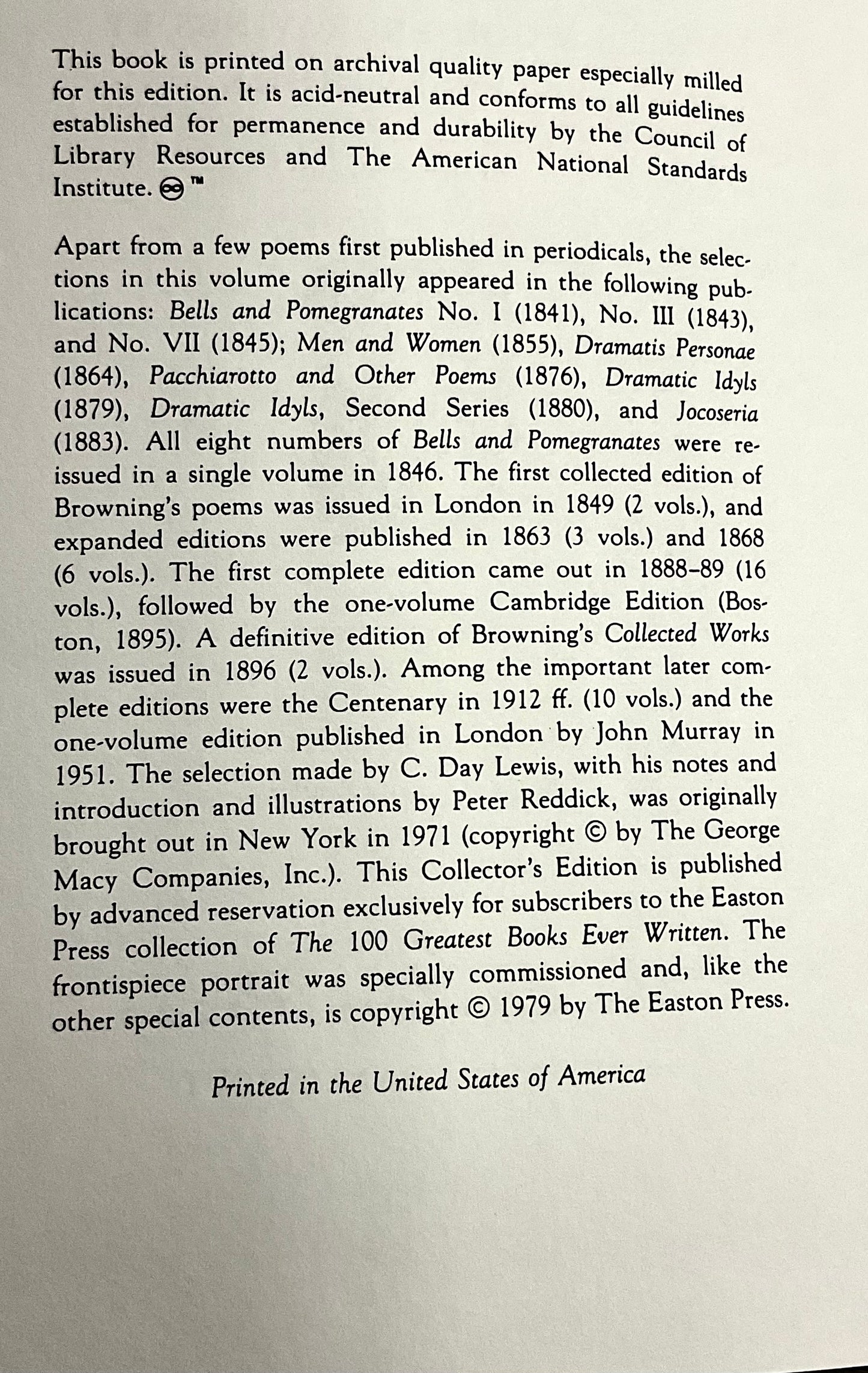 The Poems of Robert Browning Vintage 1979 The Easton Press 100 Greatest Books Ever Written Leather Bound Collector's Edition