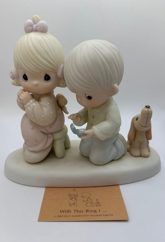 Precious Moments Vintage 1987 With This Ring, I... Hand-Painted Porcelain Figurine Collectible Original Box