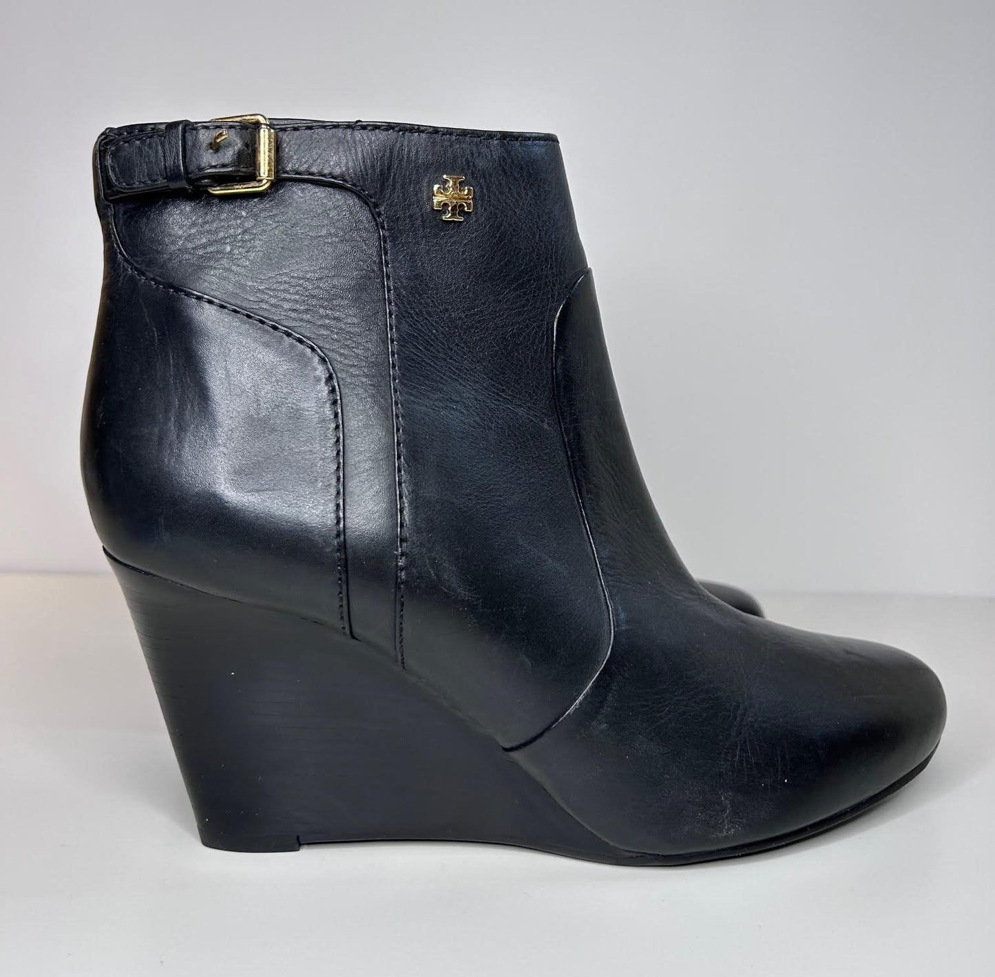 Tory Burch Milan Wedge Black Leather Bootie Womens Shoes Size 10.5 Not in Original Box