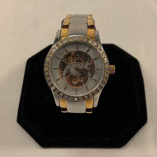 Anne Klein Jeweled Two-Tone Skeleton Casing Stainless Steel Automatic Women's Watch Pre-Owned New Battery Working Condition