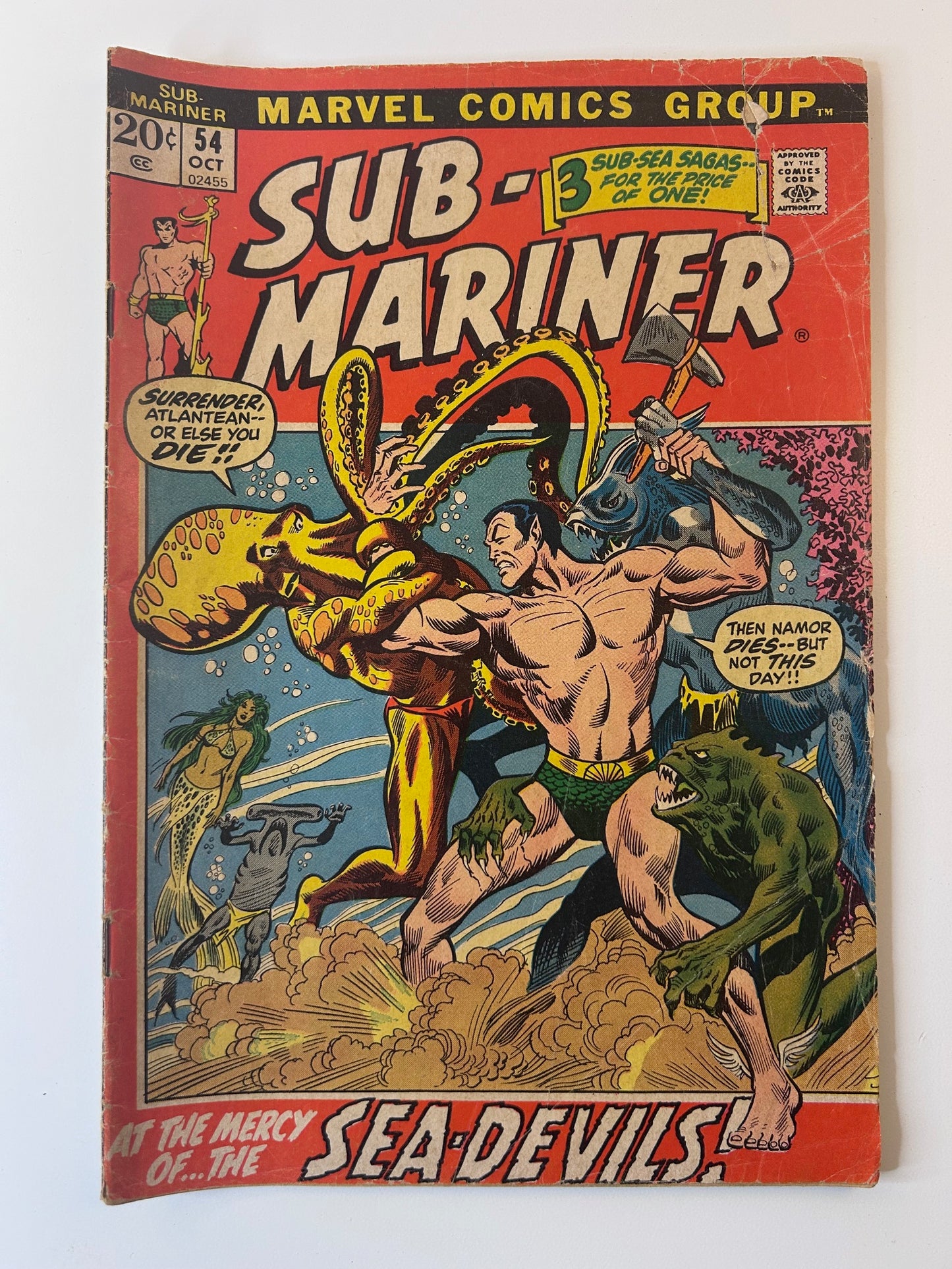 Sub-Mariner #54 At The Mercy of The Sea-Devils! Vintage October 1972 Marvel Comics Group Comic Book