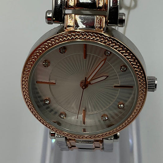 Rose Gold Two Tone Silver Face Women's Watch New Battery Working