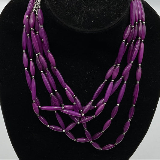 Multistrand Purple Long Oval Beaded Necklace