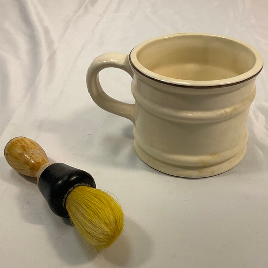 Old Fashioned Luxury Barbershop Shaving Cream Mug Lather Brush Set Bar of Soap
