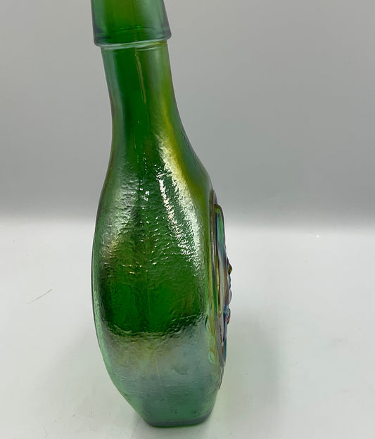Vintage Wheaton John Paul Jones Green Carnival Glass Bottle