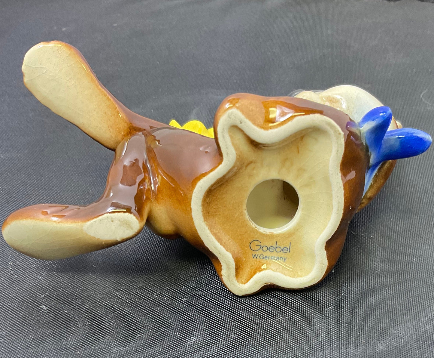 Goebel Porcelain Figurine Reclining Rabbit with Yellow Bird on His Knee Made in West Germany