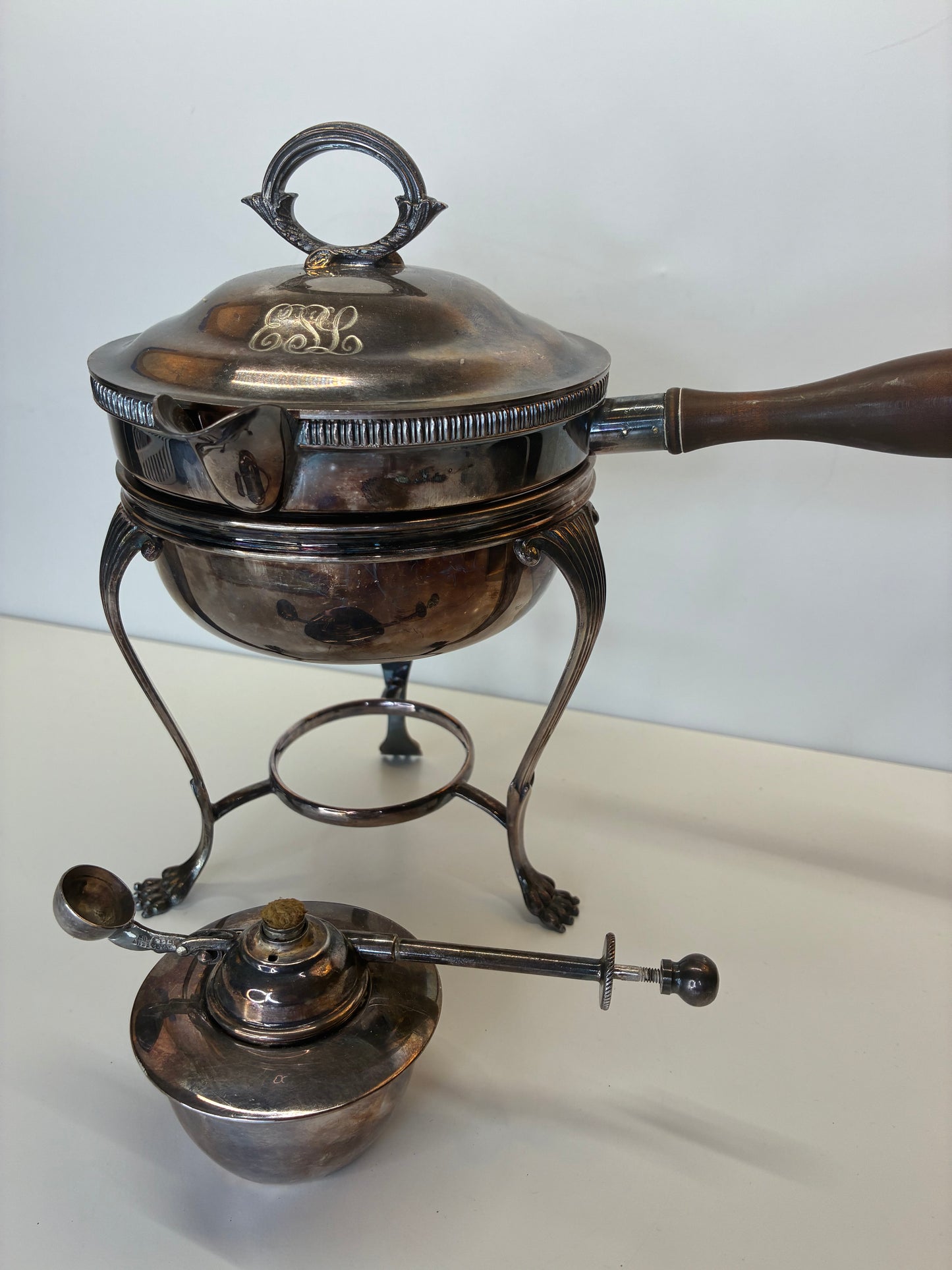 Antique 4 Piece Cavendish Chafing Dish Electroplated Nickle Silver EPNS Made in England