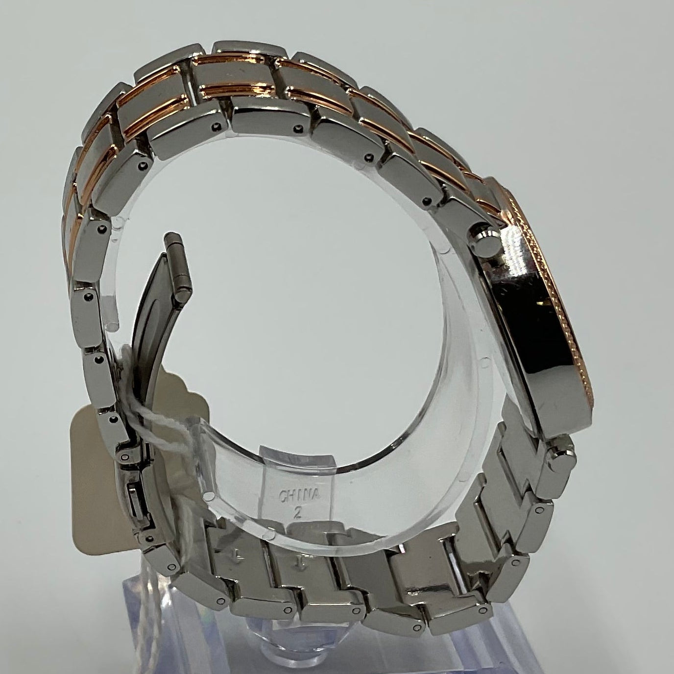 Rose Gold Two Tone Silver Face Women's Watch New Battery Working
