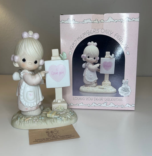 Precious Moments Loving You Dear Valentine Vintage 1986 Hand Painted Porcelain Figurine New Original Box Mint