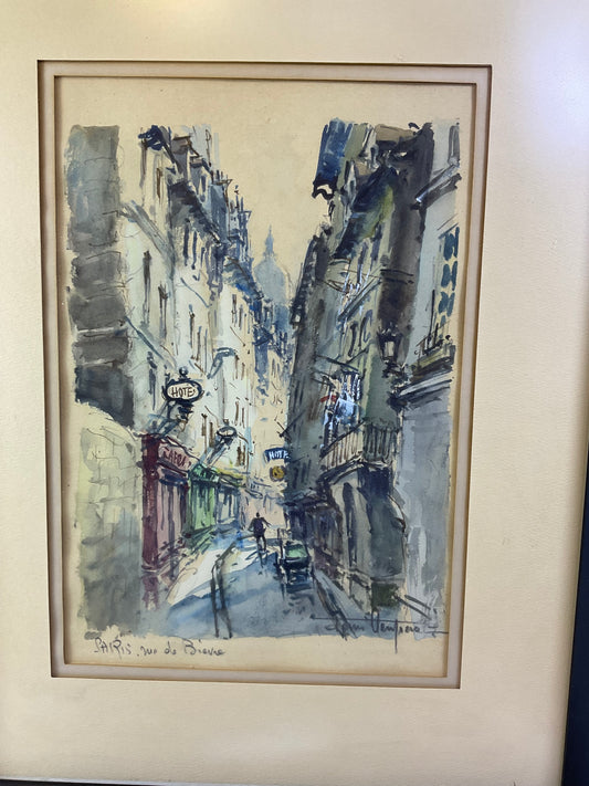 Franz Herbelot Water Color Paris Themed City Street Framed #2