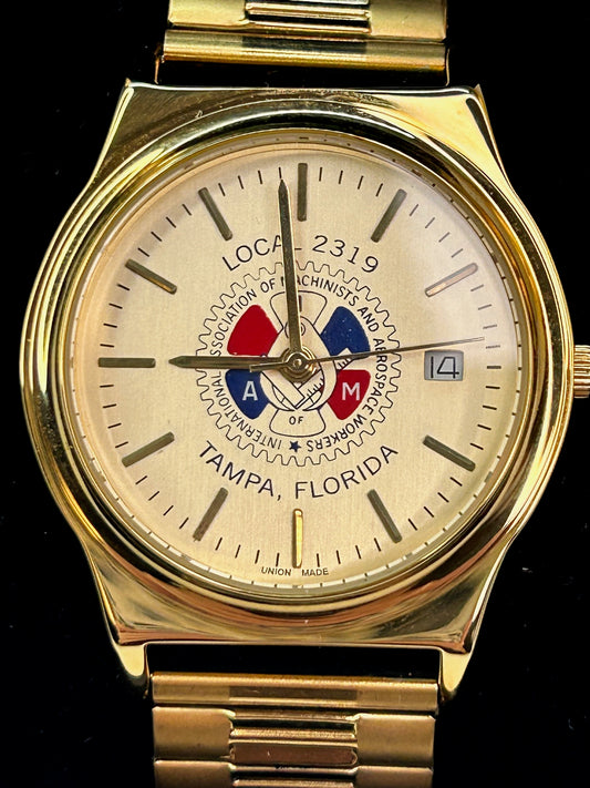 International Association of Machinists and Aerospace Workers Union Tampa Florida Commemorative Goldtone Watch
