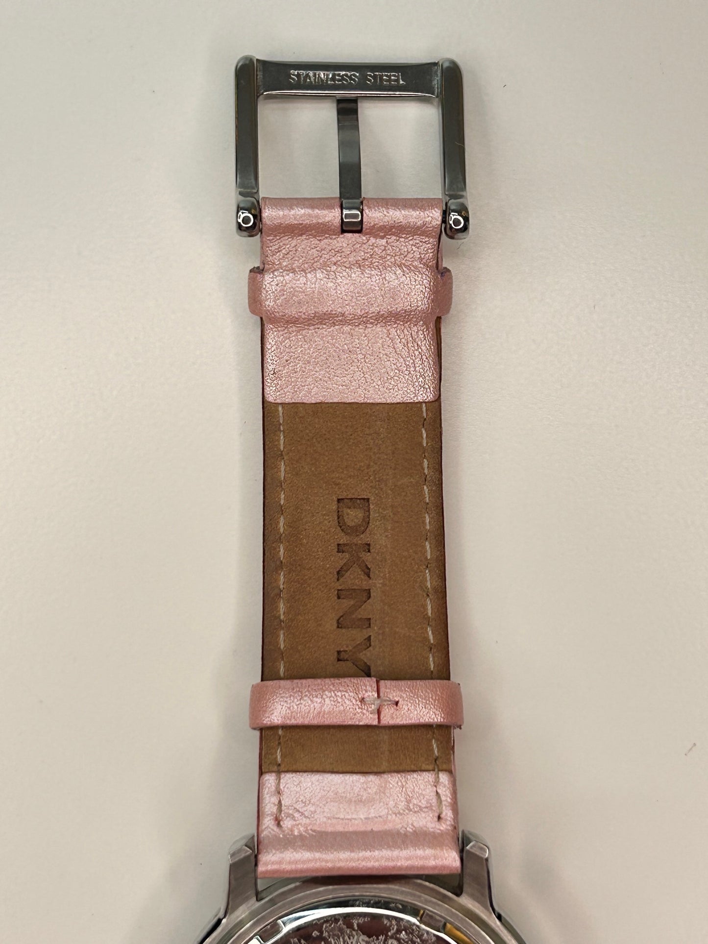DKNY Pink Crystal Face Leather Band Water-Resistant Women's Watch