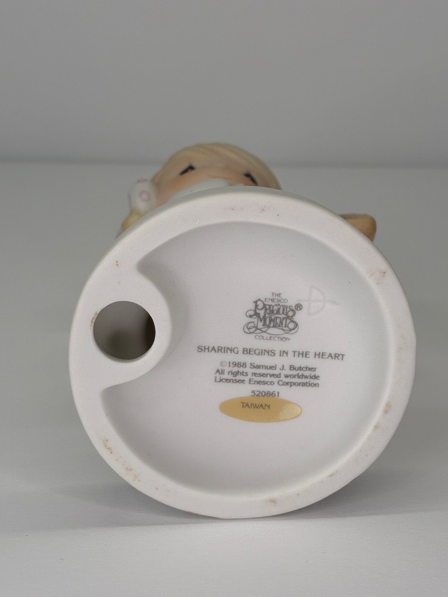 Precious Moments Vintage 1988 Sharing Begins in the Heart Hand Painted Porcelain Collectible Figurine Original Box