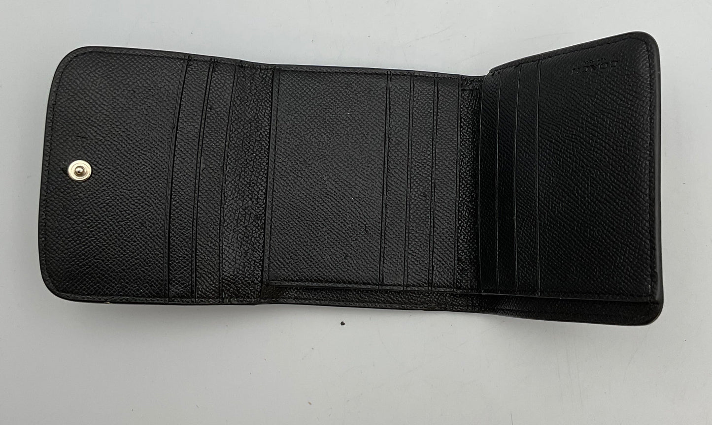 Coach Black Leather Trifold Wallet Cardholder Goldtone Accent Hardware