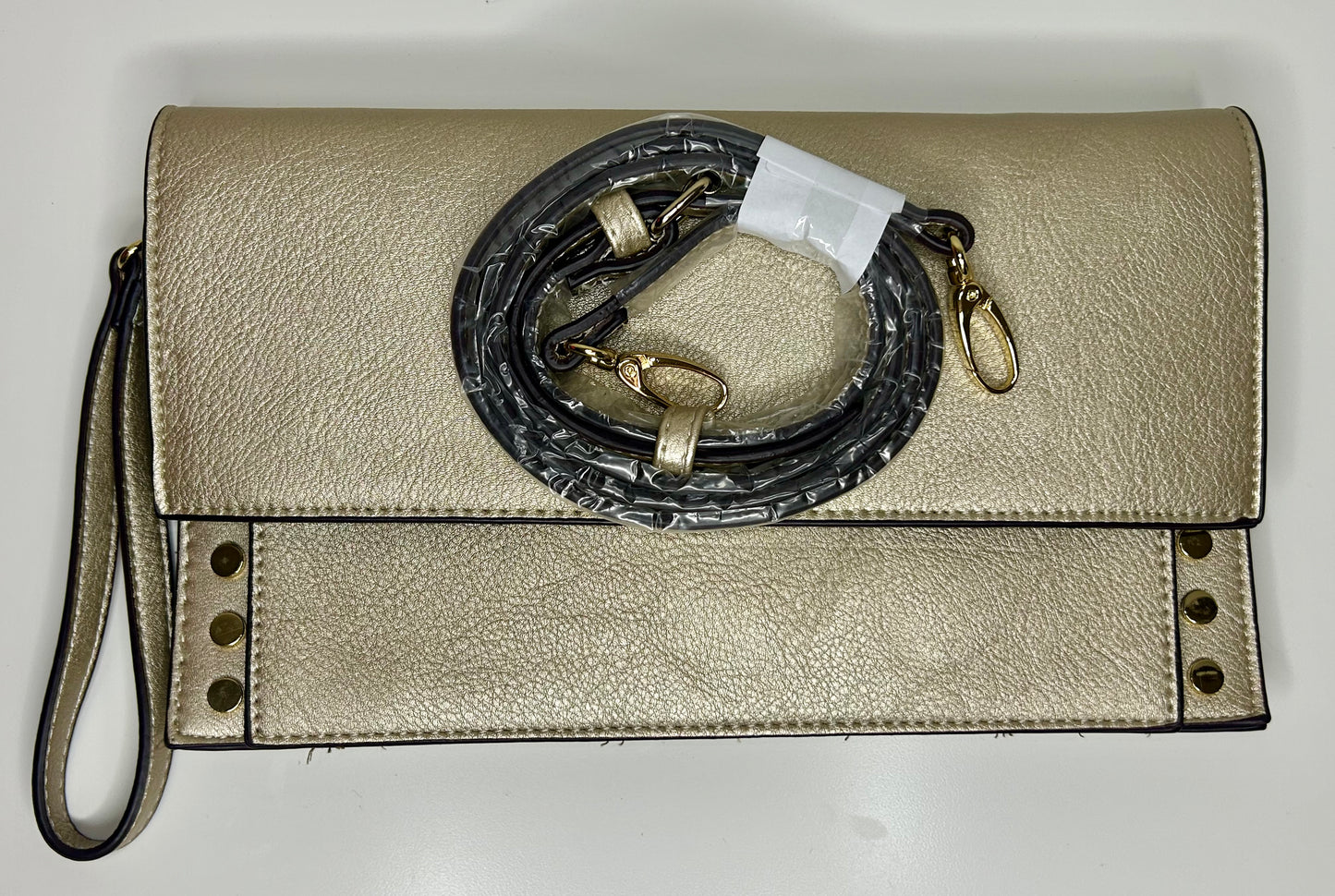 Chico’s Gold Shimmer Shaylee Clutch Handbag Purse Gold