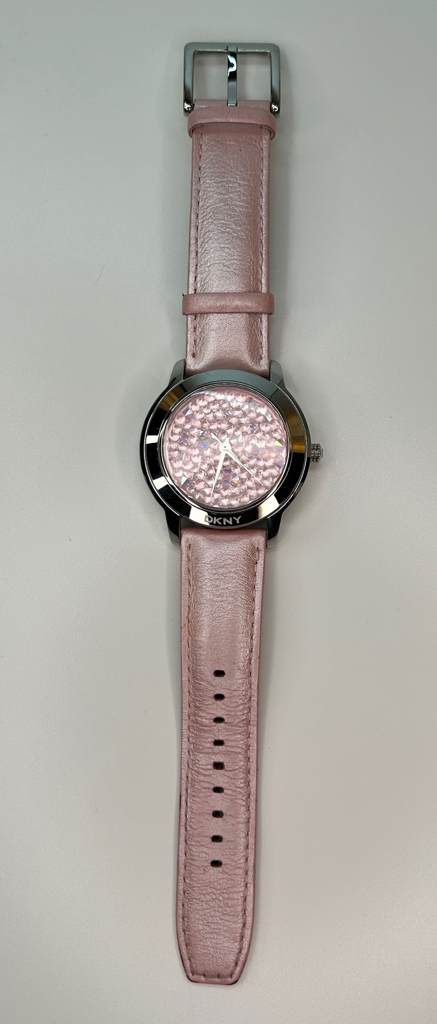 DKNY Pink Crystal Face Leather Band Water-Resistant Women's Watch